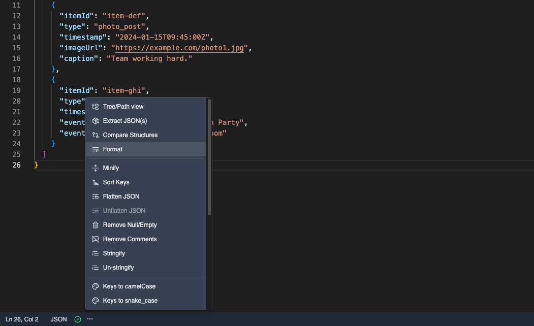 JSON context menu with many tools