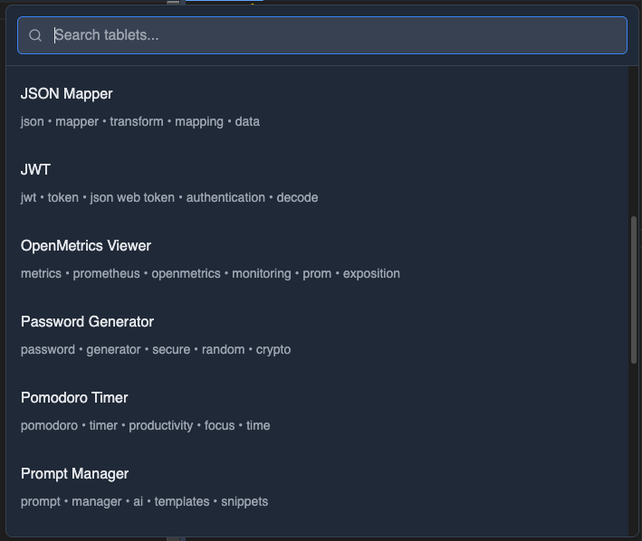 Tablet Selector Menu