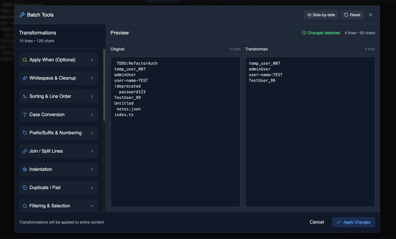 Batch Tools for text transformation